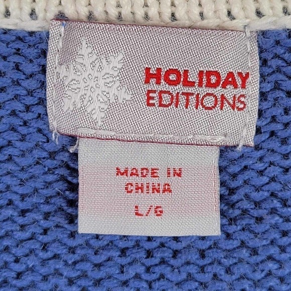 Holiday Editions Sweater Vest Women's Christmas Grandma Size L Blue White Cotton - Picture 4 of 8